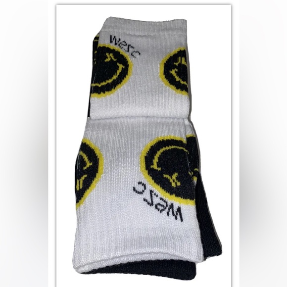 WeSC Varion Crew Socks 2 Pair Men 9.5-14 W 11-15.5 Black White Area51 Alien Logo - Picture 8 of 12